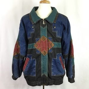 IZZI Patchwork Denim Jacket 80s 90s Women's Size L